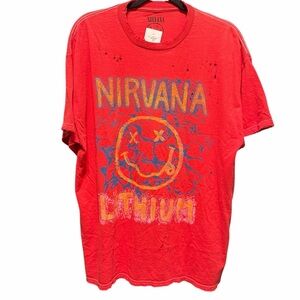 Nirvana Lithium Distressed Graphic Licensed Tee Oversized S/M 23”PTP NWT